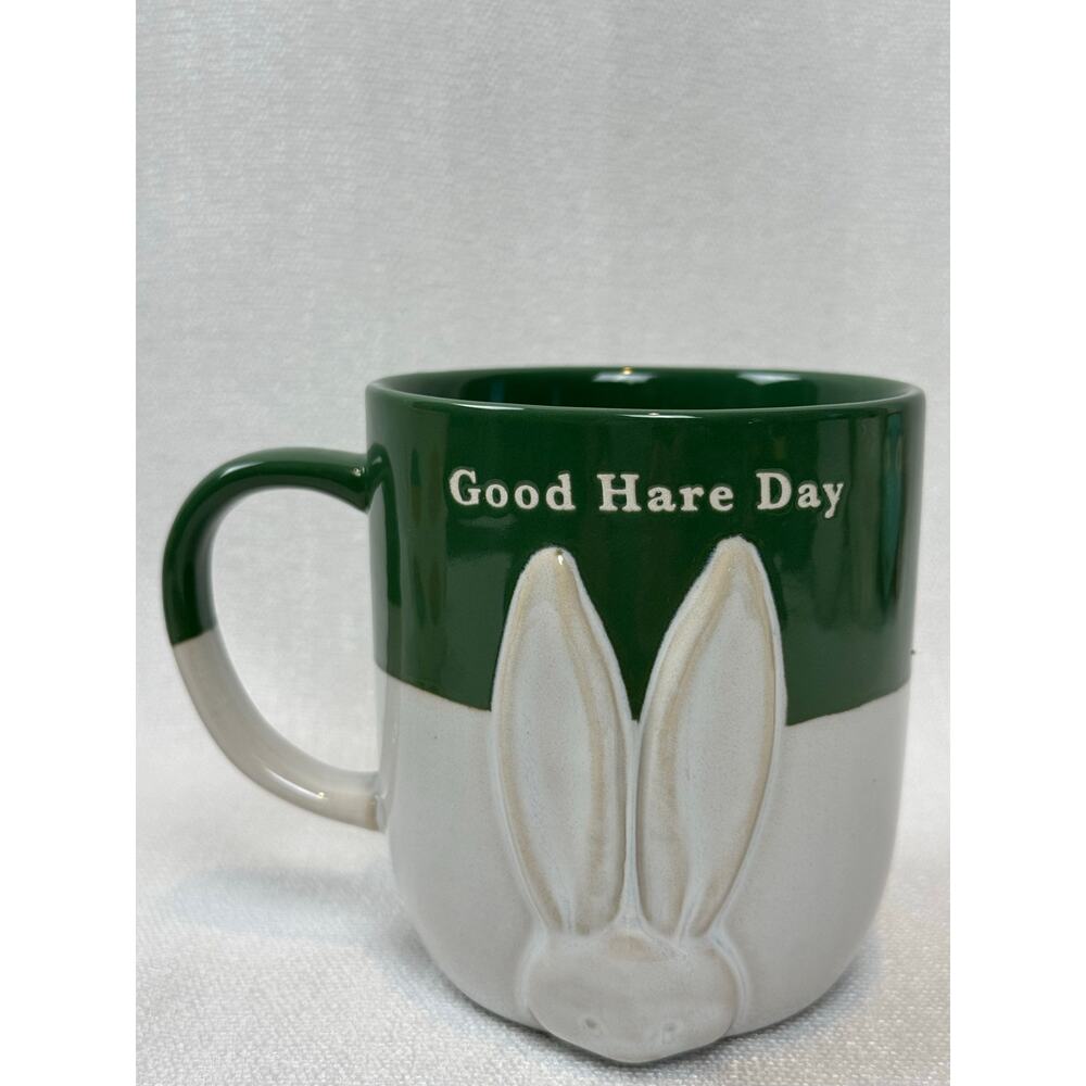 Place & Time "Good Hare Day" Mug Rabbit 2024 Green White Ceramic Detail Mug